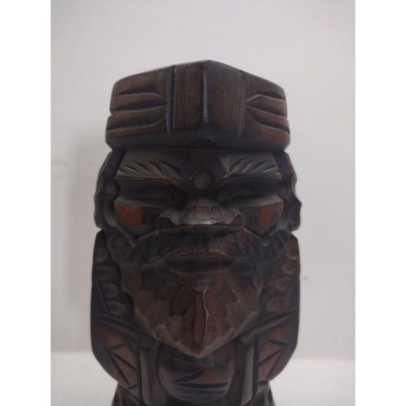 VINTAGE JAPANESE HOKKAIDO AINU CARVED STATUES MAN & WOMAN 7" TALL FOLK ART - Picture 4 of 13